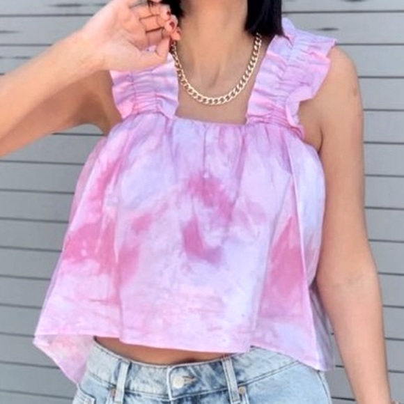 New Zara Pink Tie Dye Poplin Top - Picture 12 of 14